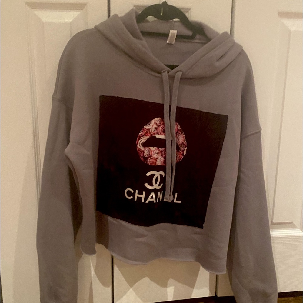 Adorable faux Chanel hoodie with lip design by Bella Canvas